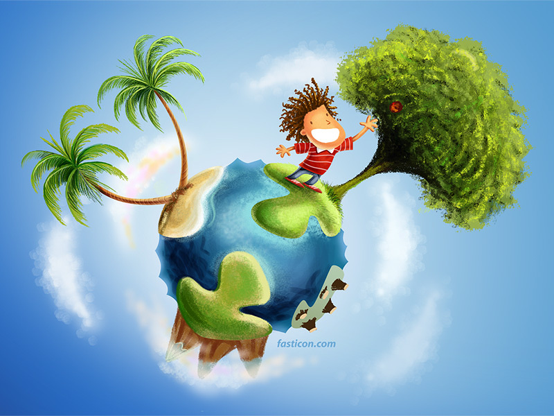 Ilustração Infantil Menino e Árvore
